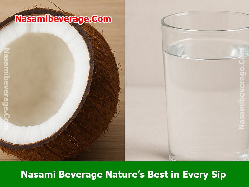 coconut water vs regular water Fresh coconut water beside a glass of regular water on a clean background